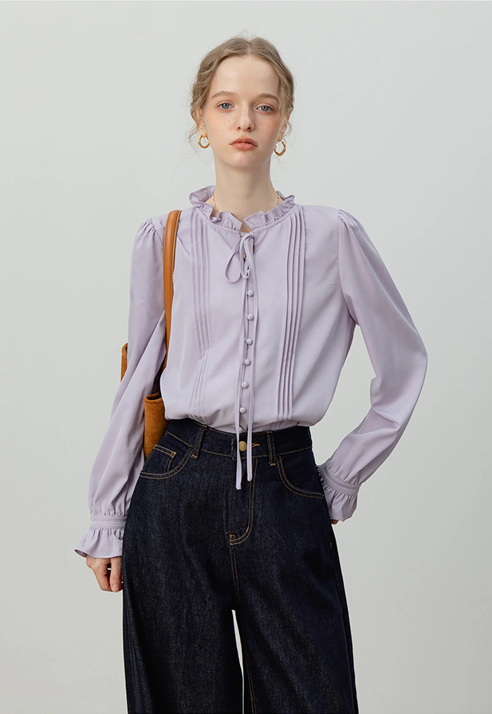 Ruffled Stand Collar Shirt