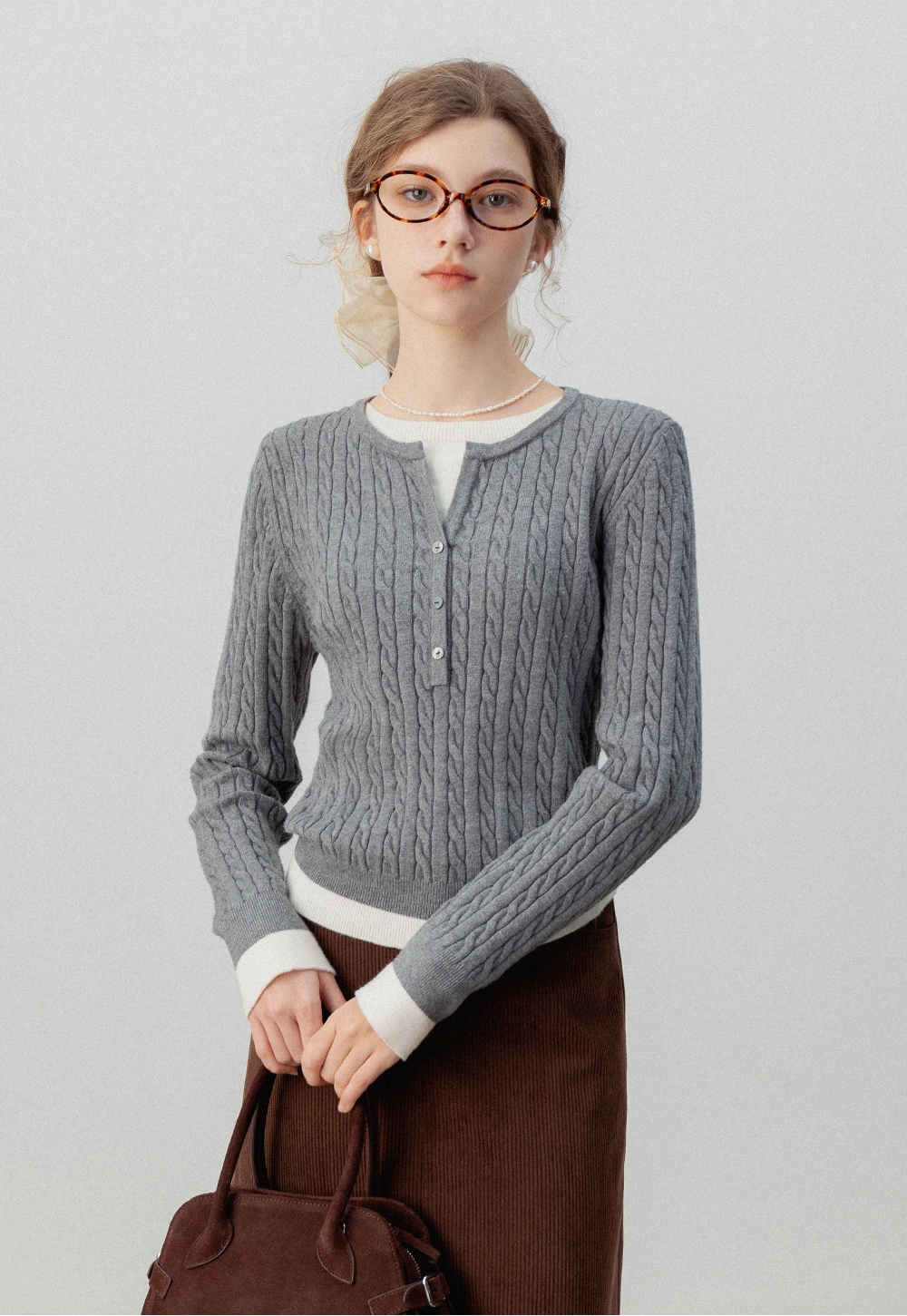 Women's Cable Henley Sweater