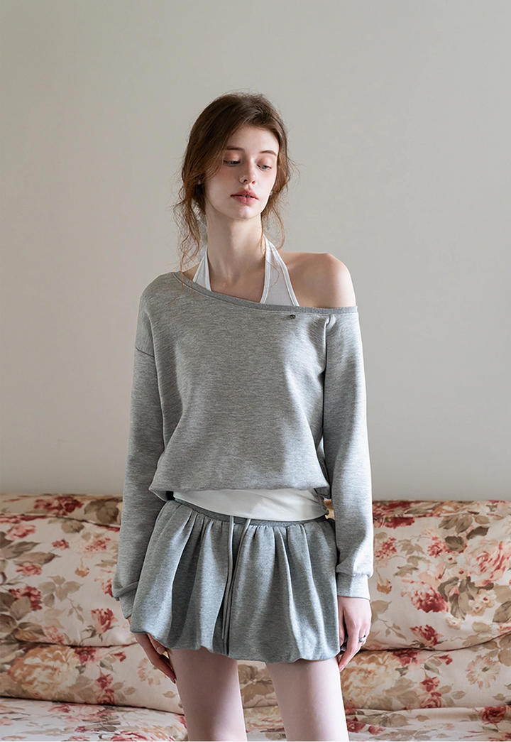 Off-Shoulder Sweatshirt with Built-in Tank Top