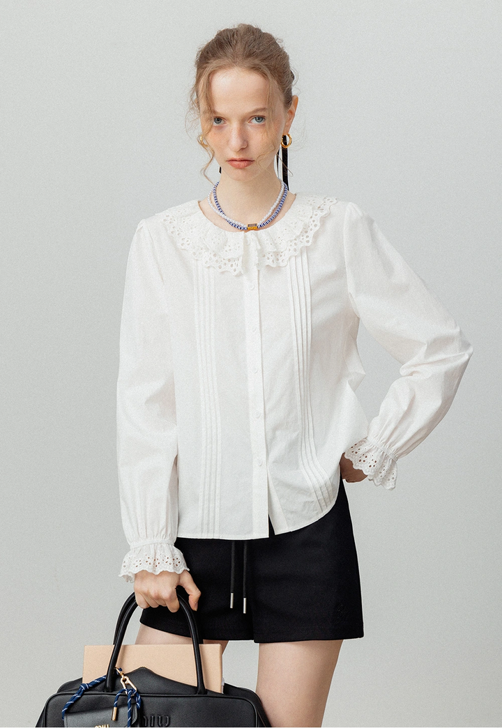 Lace Collar Button-Up Blouse