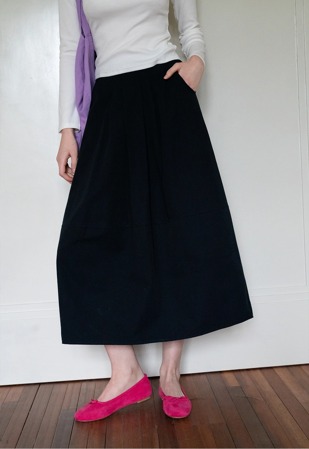 Elastic Waist Midi A-Line Skirt