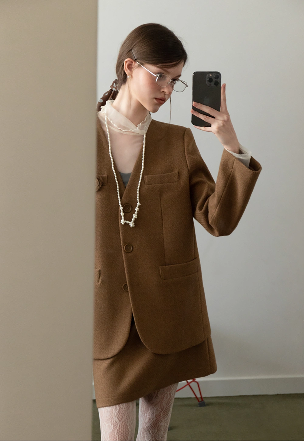 Elegant Brown Blazer Dress Set