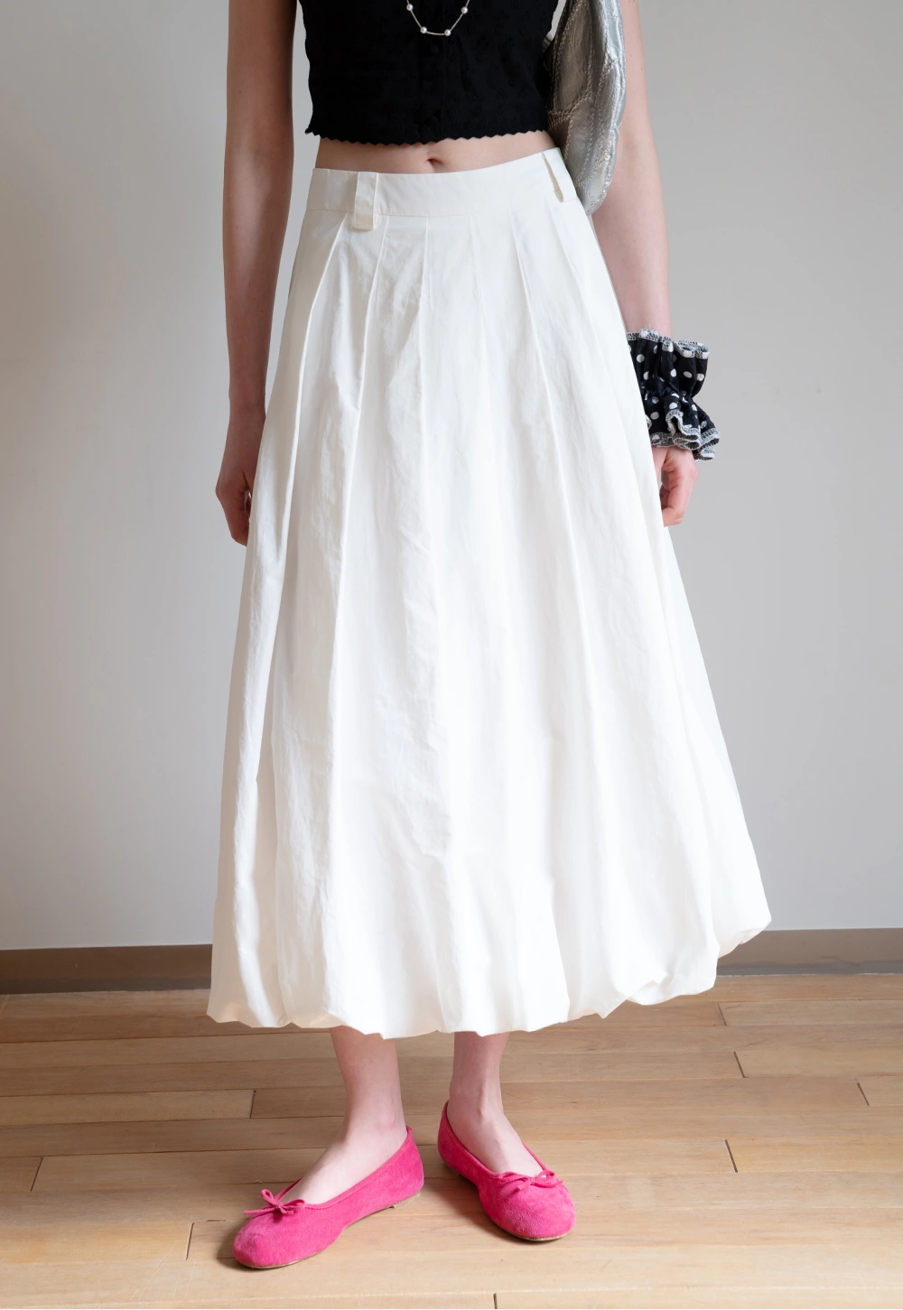 White Pleated Midi Skirt