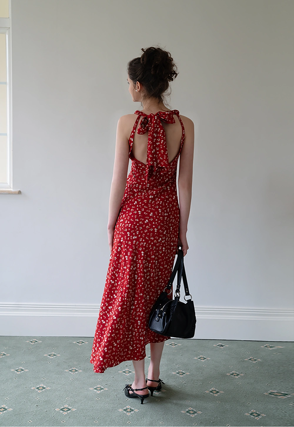 Floral Halter Backless Midi Dress