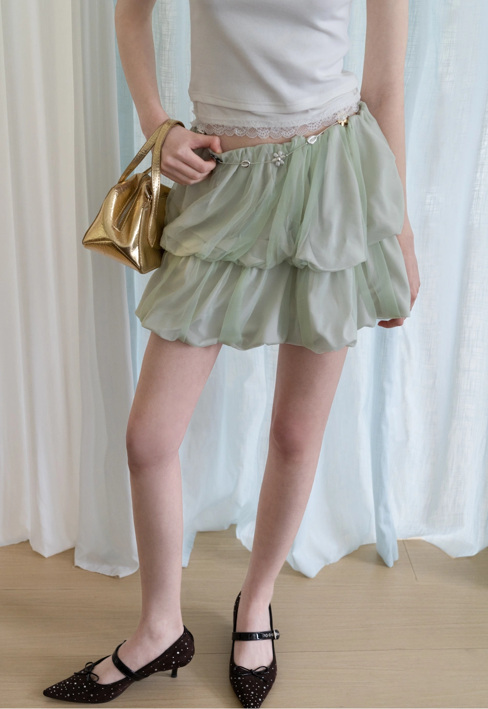 Layered Ruffle Organza Mini Skirt