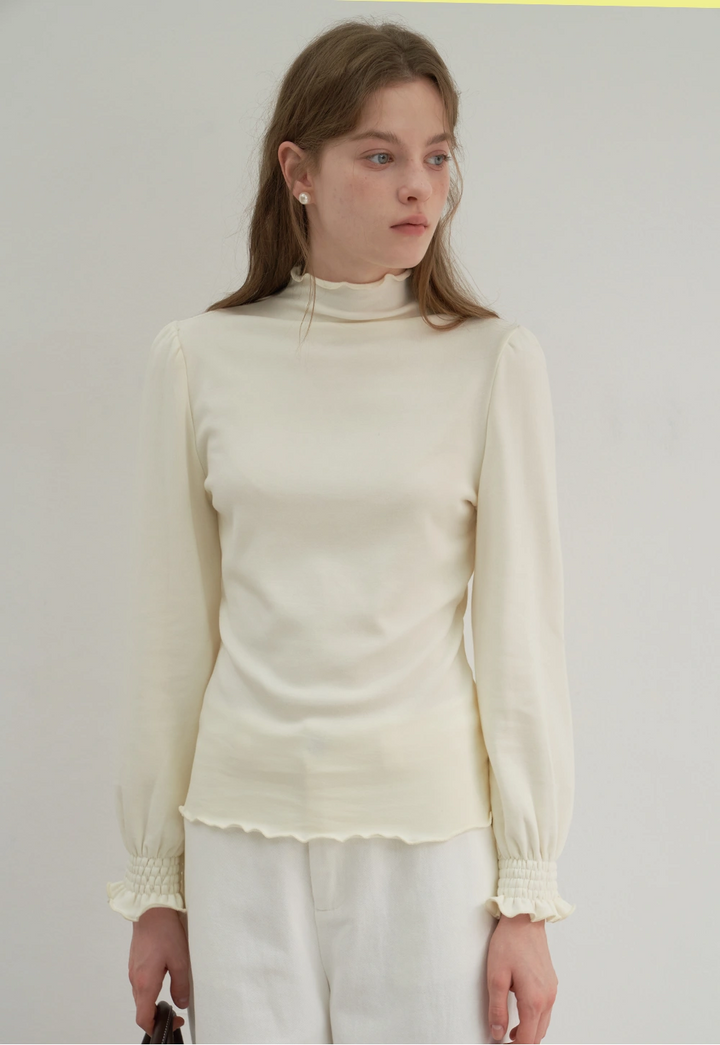 Mock-Necked Fringe-Lined Brushed Top