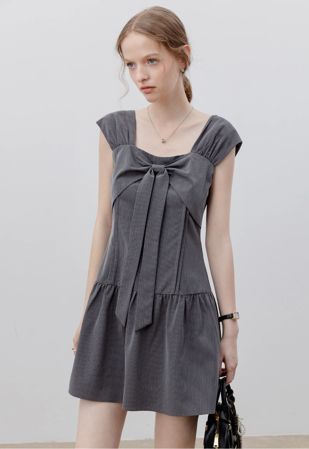 Women's Grey Dress with Bow Detail