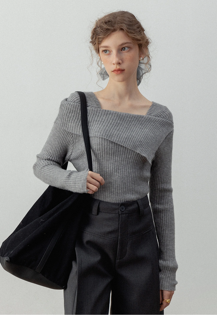 Women's Off-Shoulder Ribbed Knit Sweater