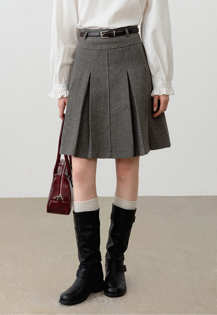 Women's Wool Pleated Mini Skirt