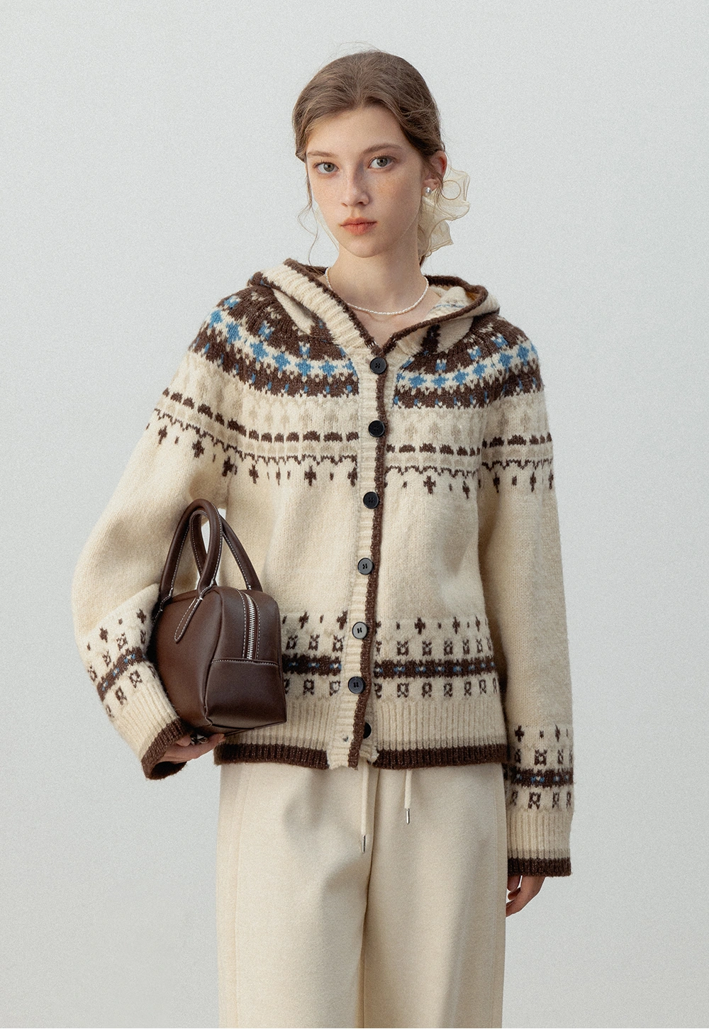 Women's Fair Isle Vintage Hooded Knit Cardigan