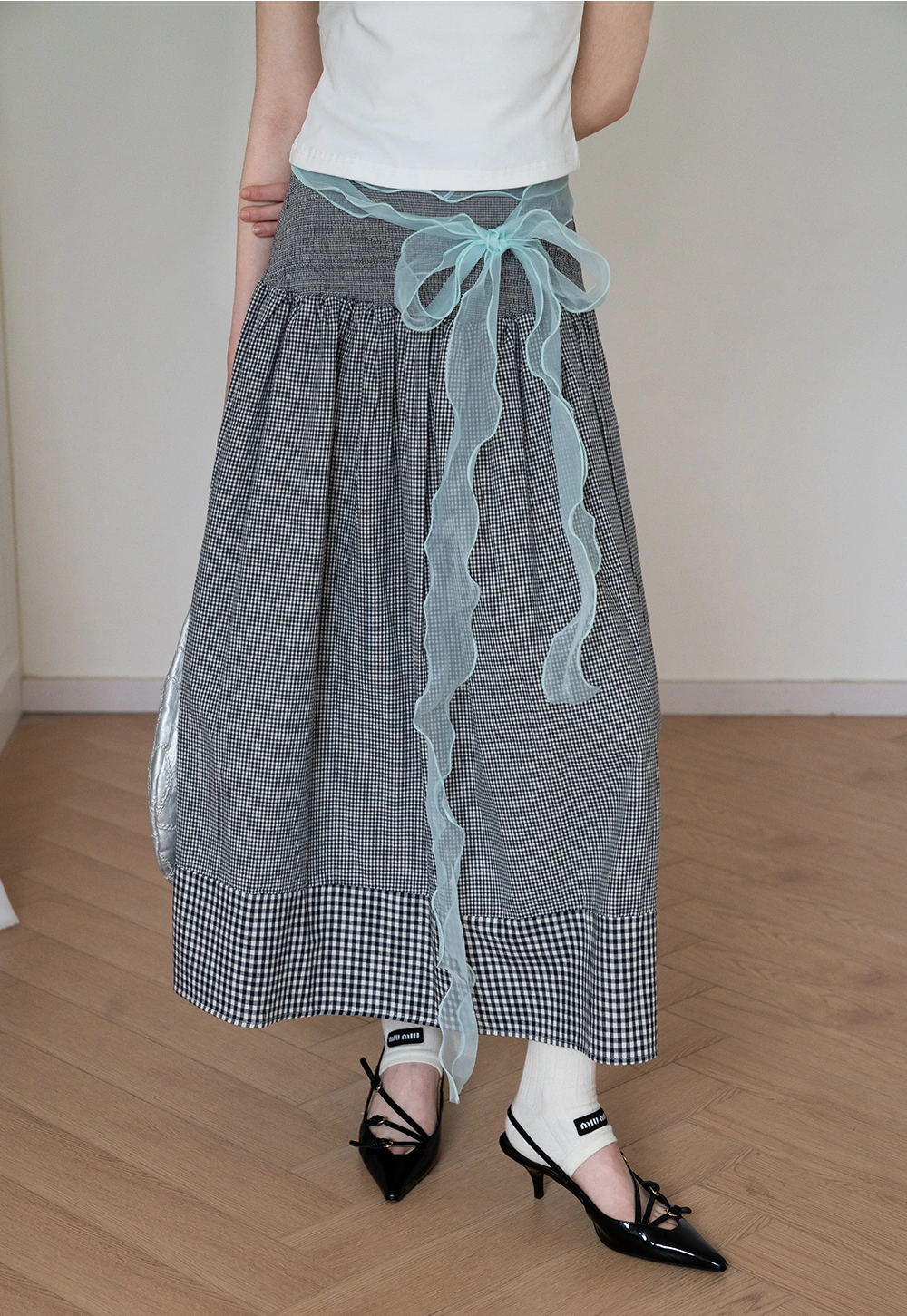 Vintage Gingham High-Waist Midi Skirt