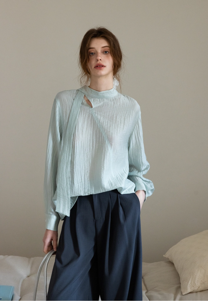 Elegant Tie-Detail Long-Sleeve Blouse