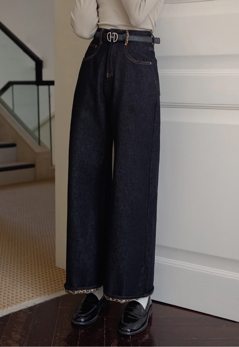 Wide-Leg High-Waisted Denim Pants