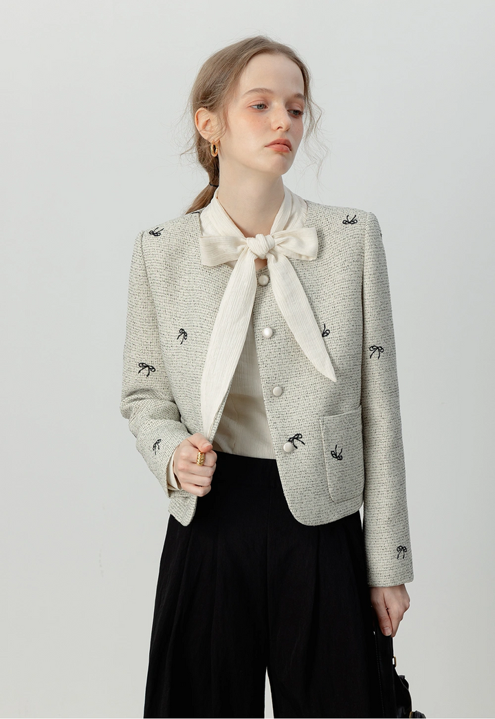 Women's Bow Embellished Tweed Jacket