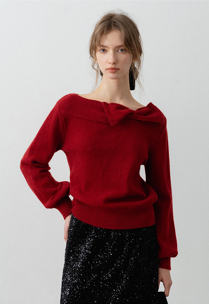 Women's Off-Shoulder Bow Tie Sweater