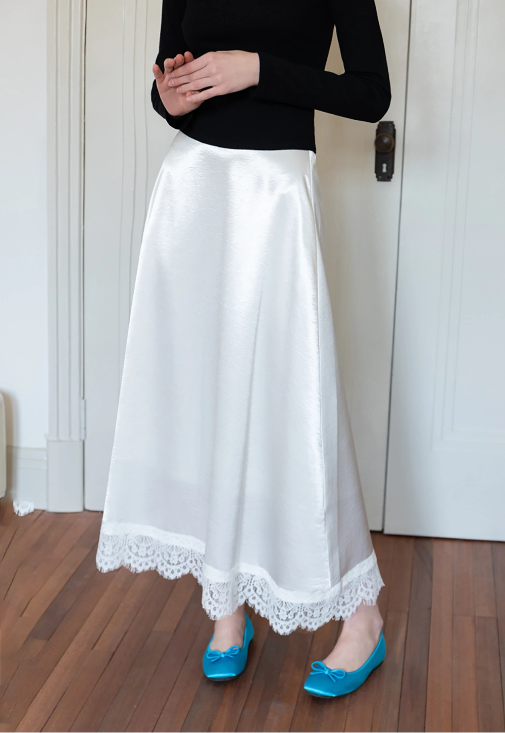 Women’s Satin Maxi Skirt with Lace Detail