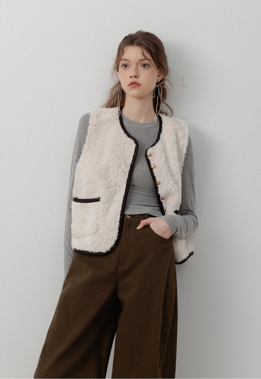 Faux Shearling Button-Up Vest