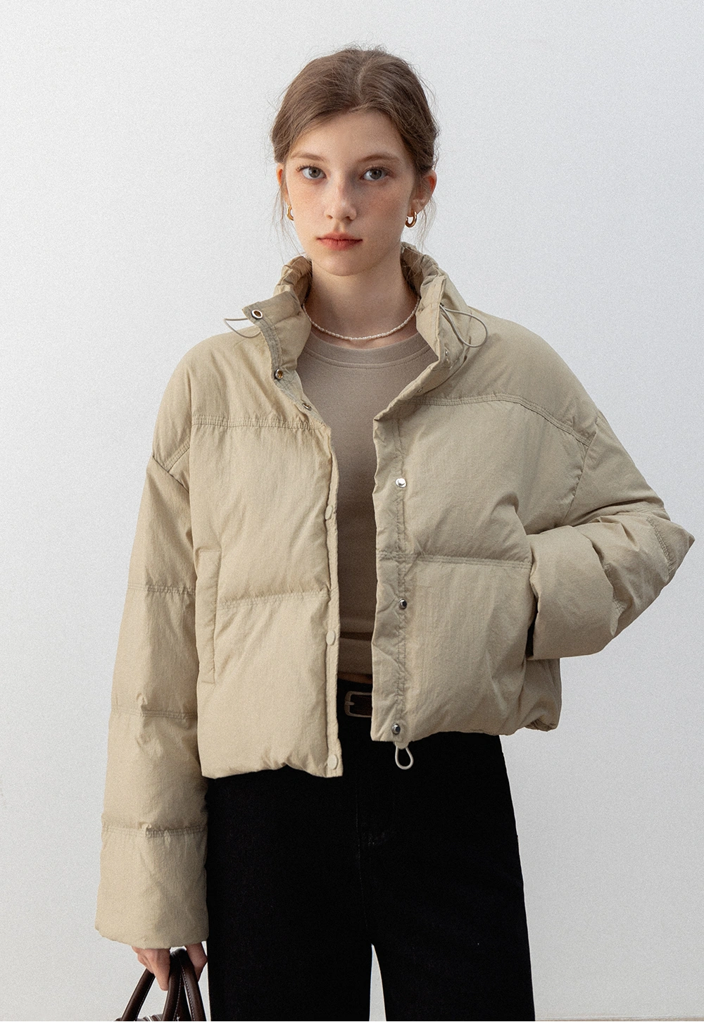 Women's Stand Collar Cropped Puffer Jacket