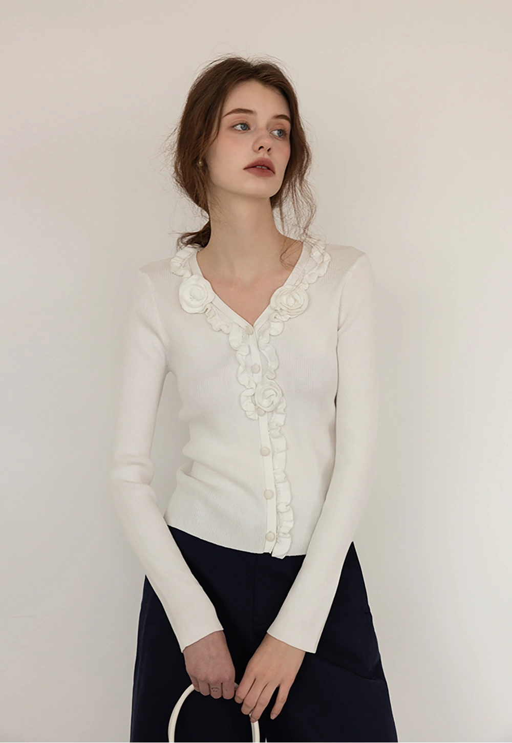 Women's Lace Collar Long-Sleeve Knit Cardigan