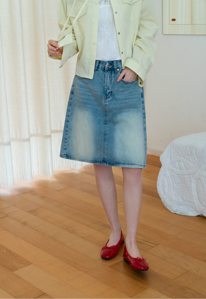 Women's High Waist A-Line Denim Skirt