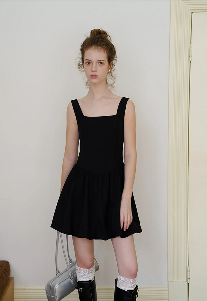 Black Square Neck Mini Dress