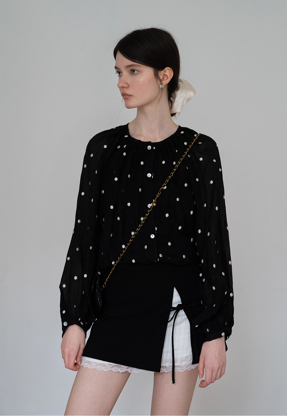 Polka Dot Long Sleeve Retro Elegant Top