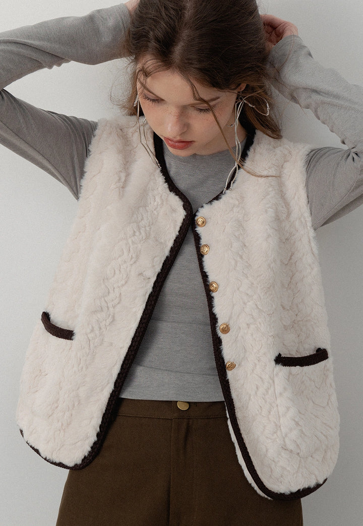 Faux Shearling Button-Up Vest