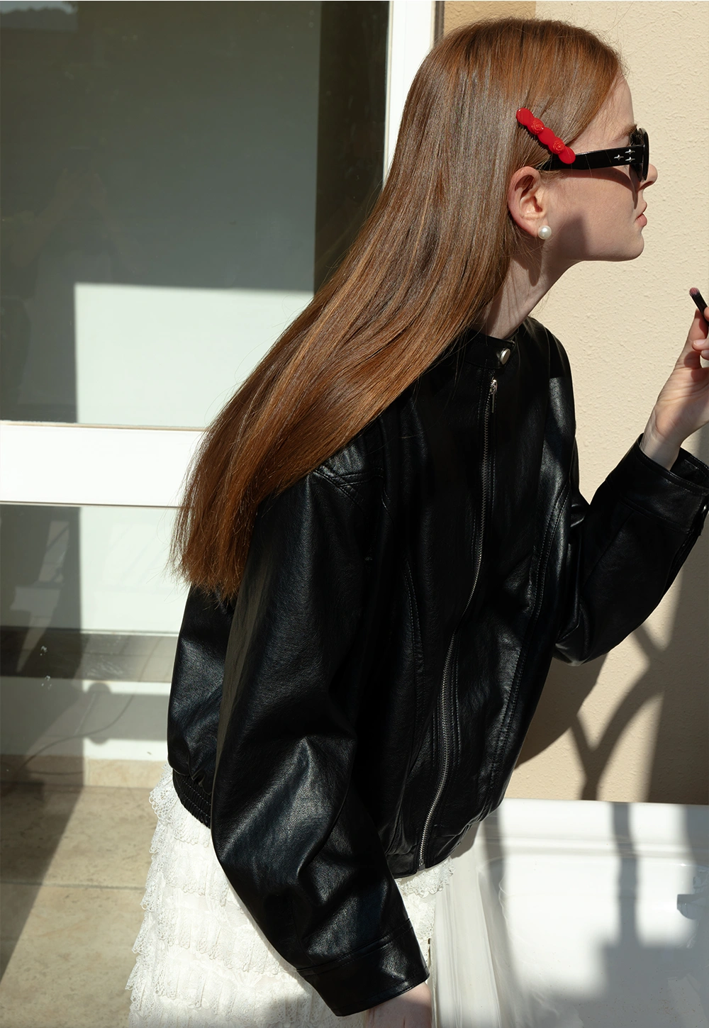 Women's Black Faux Leather Bomber Jacket