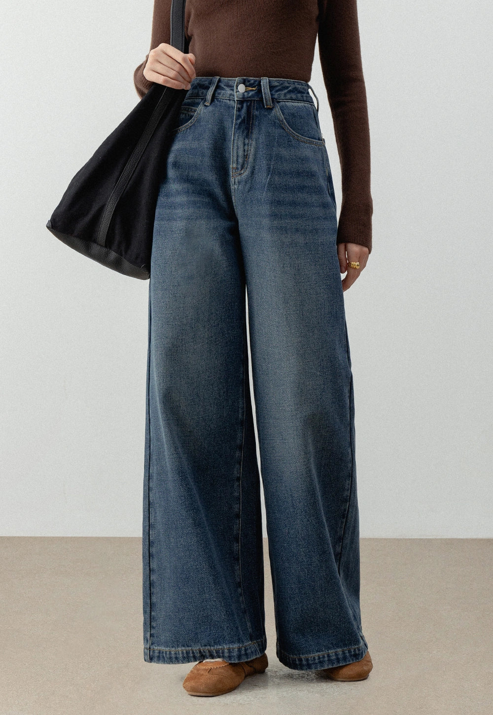 High-Waisted Wide-Leg Denim Jeans