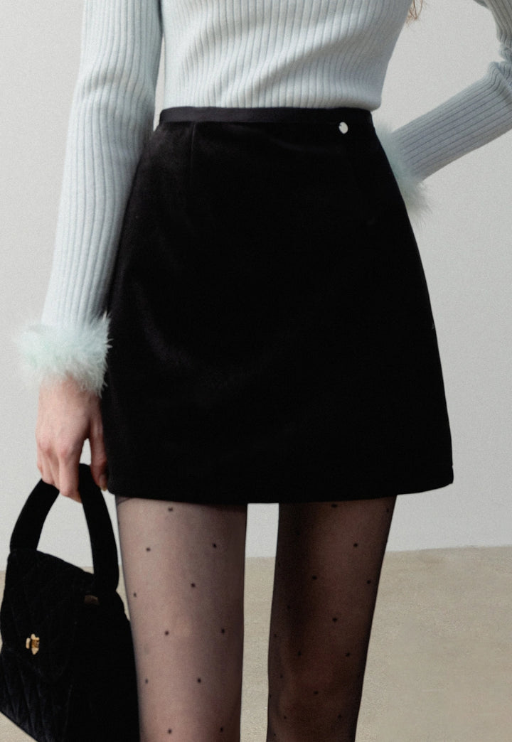 Women's Black Velvet Mini Skirt