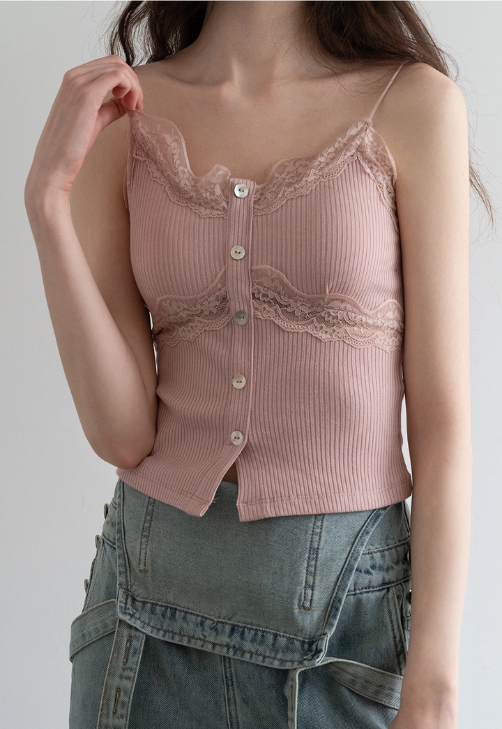 Lace-Trimmed Ribbed Camisole