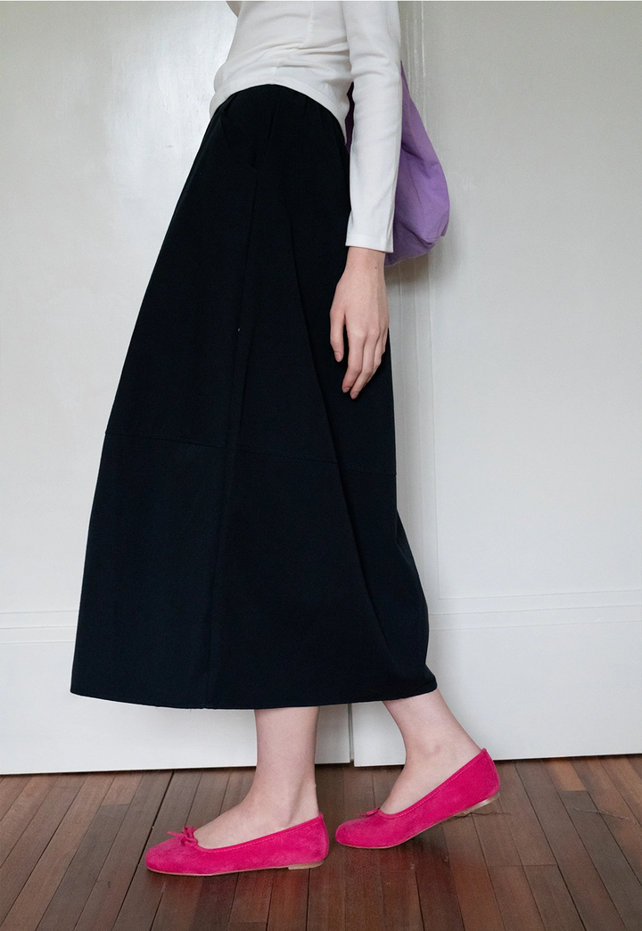 Elastic Waist Midi A-Line Skirt