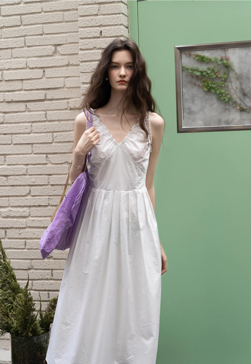 White Ruffled Strap A-Line Dress