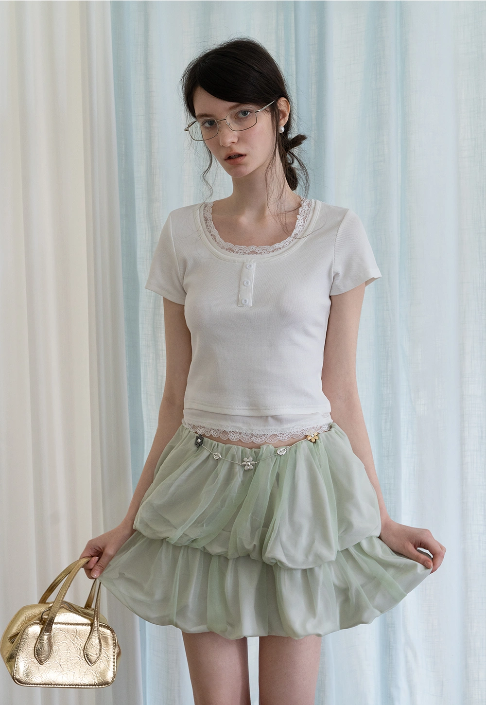 Layered Ruffle Organza Mini Skirt