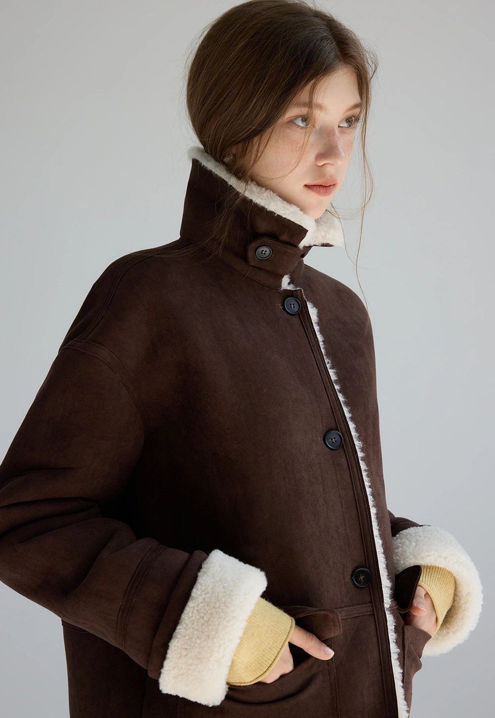 Brown Faux Shearling-Lined Coat