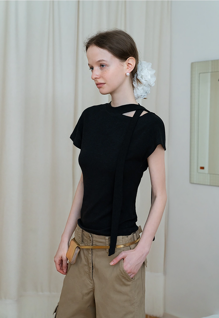 Asymmetric Tie-Shoulder Tee