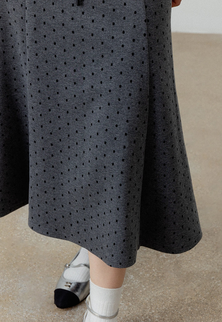 Women's Polka Dot Drawstring Waist Flared Midi Skirt