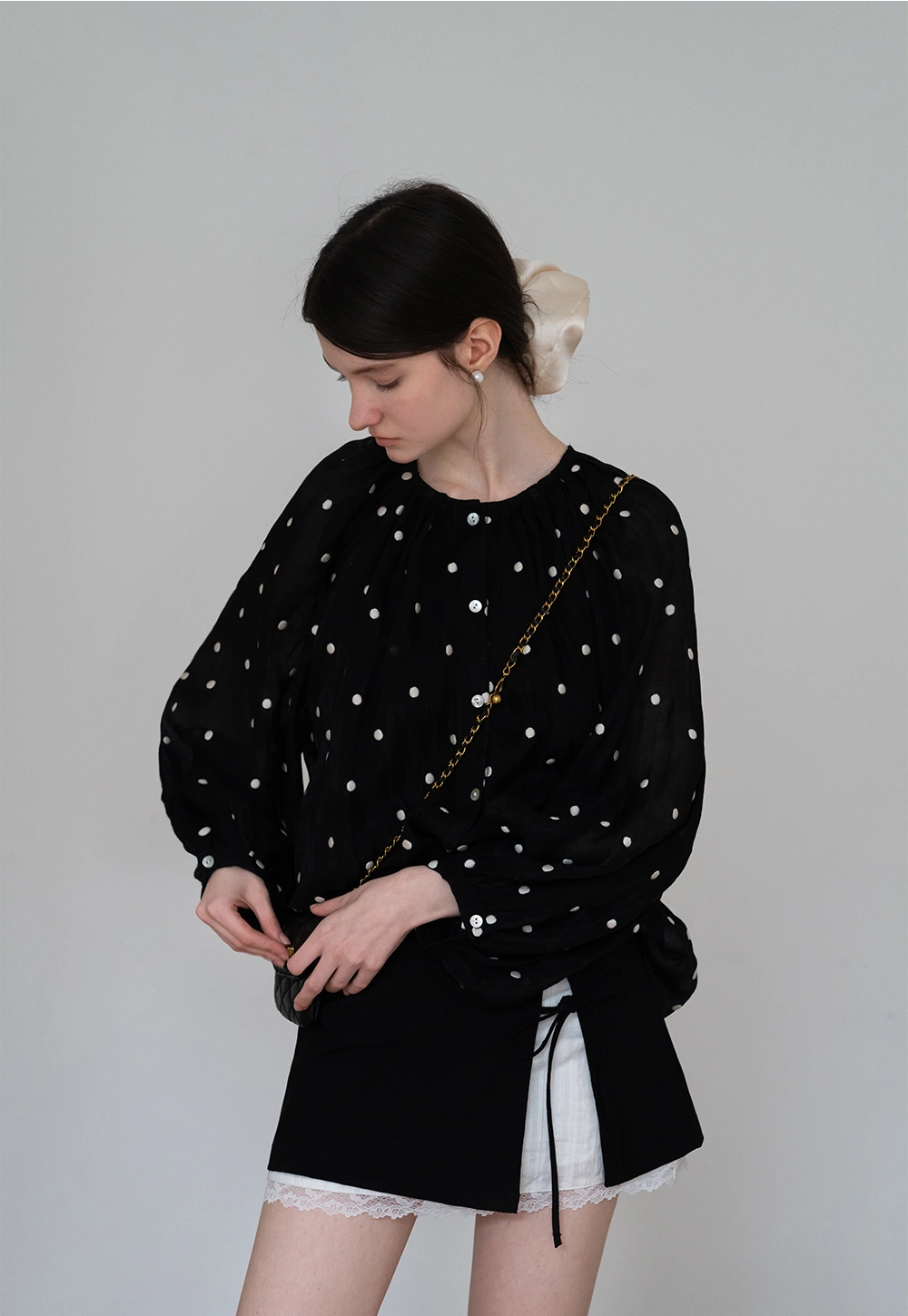 Polka Dot Long Sleeve Retro Elegant Top