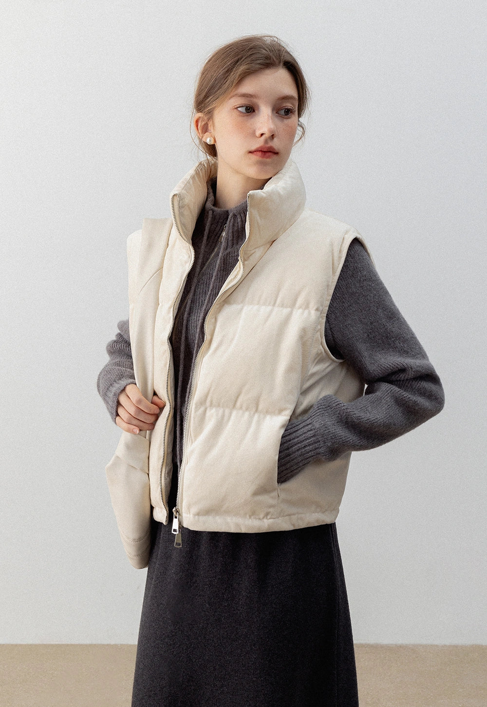 Puffer Vest with High Neck and Zip Closure