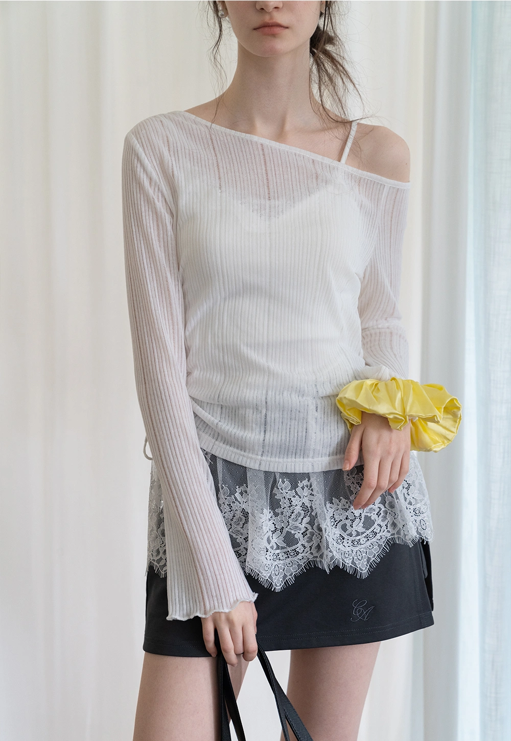 Two-piece Off-Shoulder Ruffle Sleeve Top + Lace-Trim Skirt