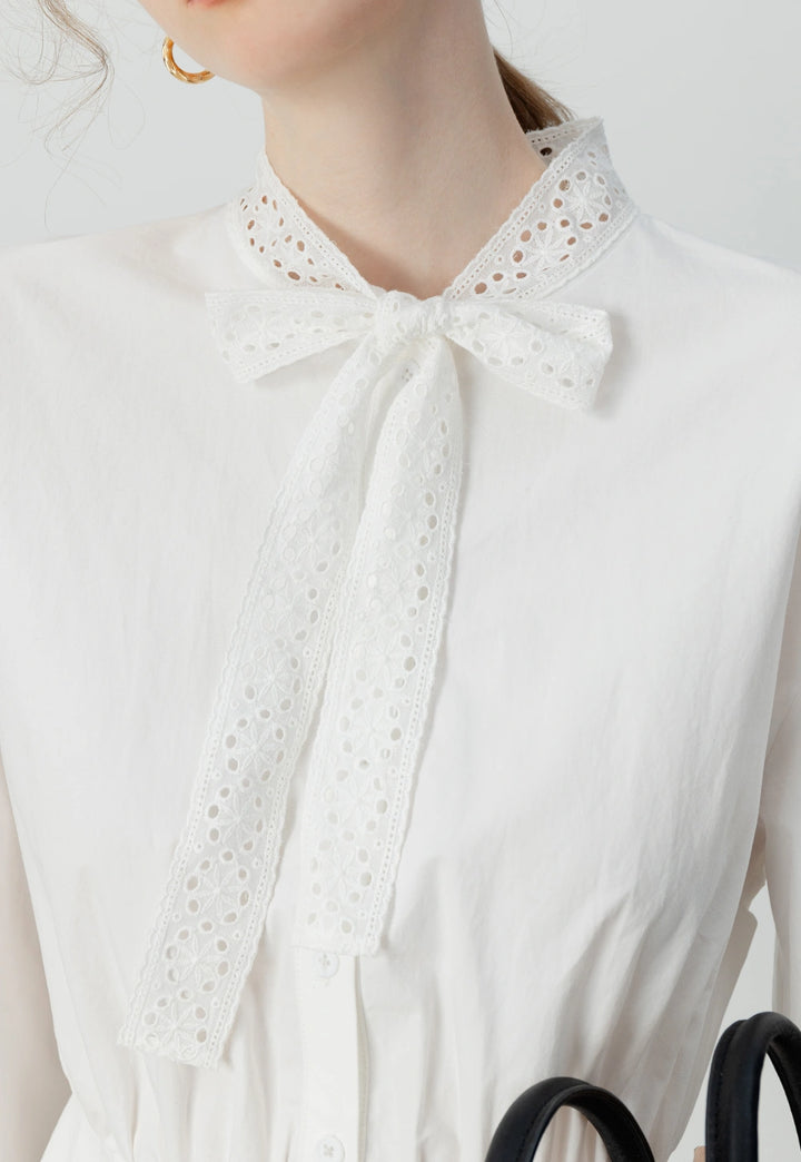 women's Bow-Tie Collar Pleated Dress