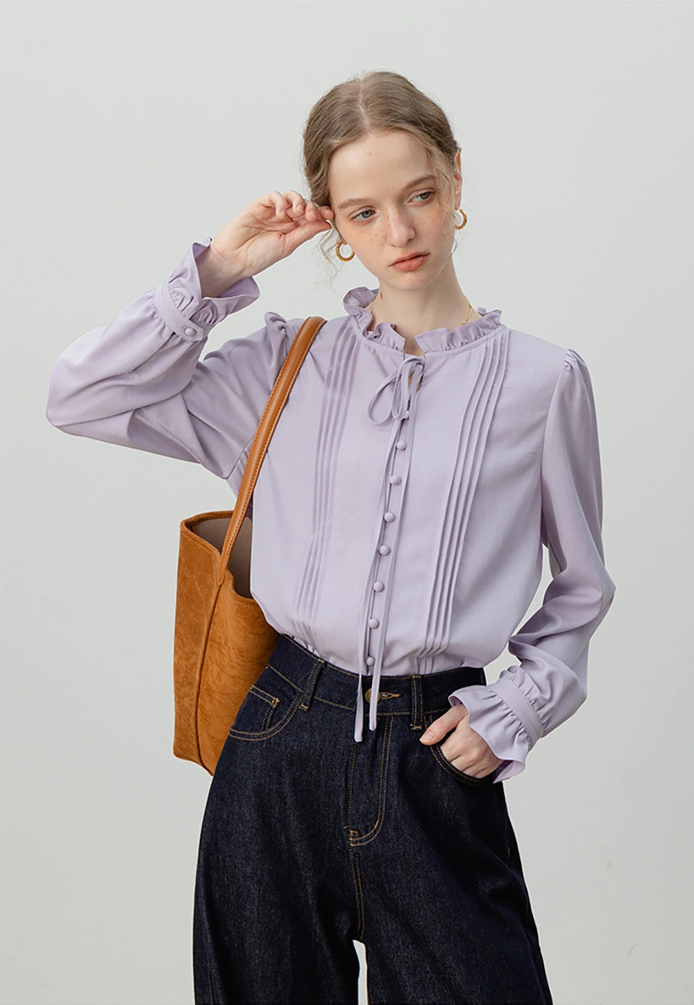 Ruffled Stand Collar Shirt