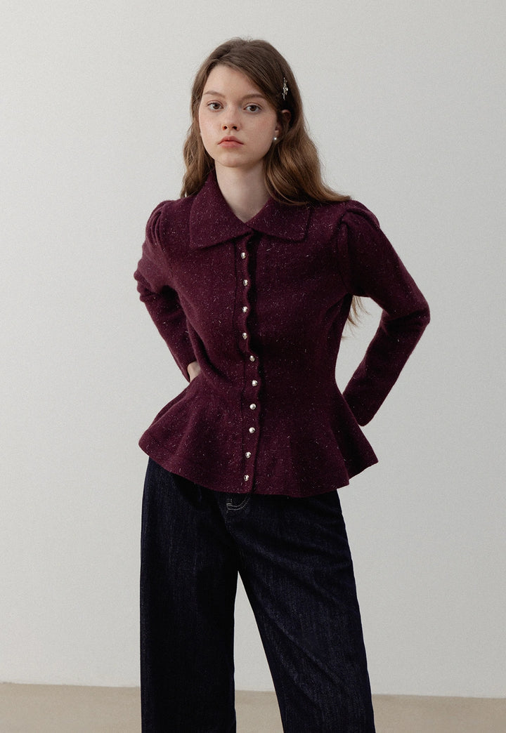 Women’s Peplum Collar Button-Down Sweater