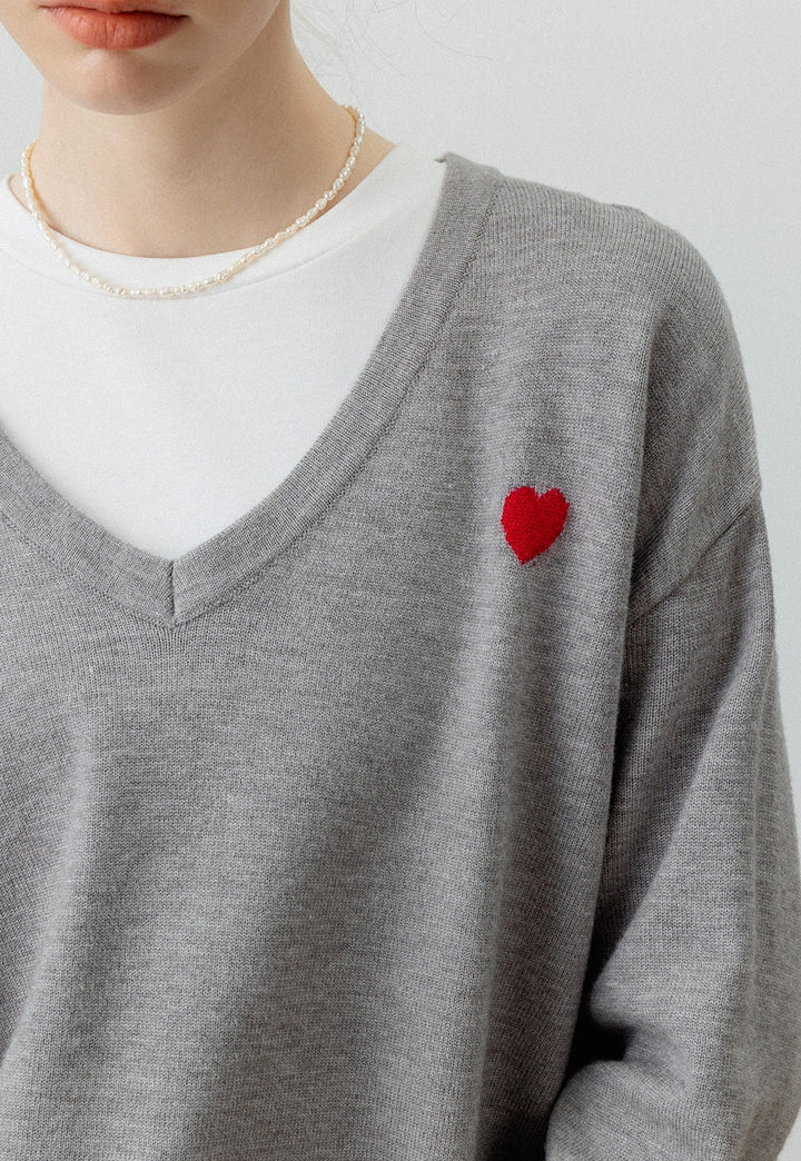 Women's V-Neck Heart Sweater