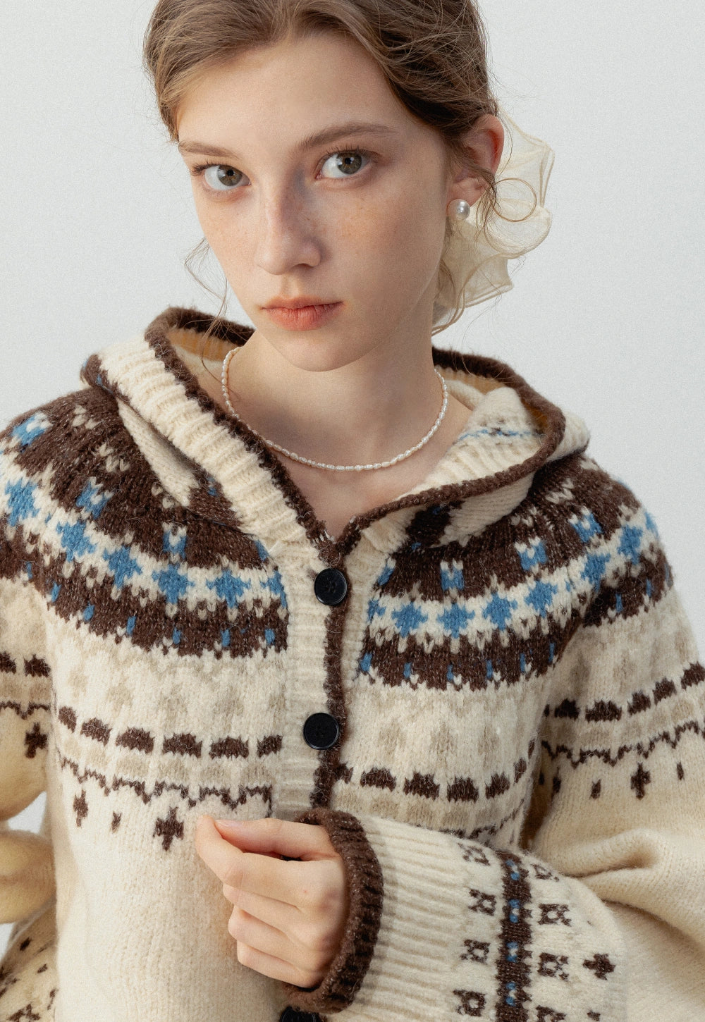 Women's Fair Isle Vintage Hooded Knit Cardigan