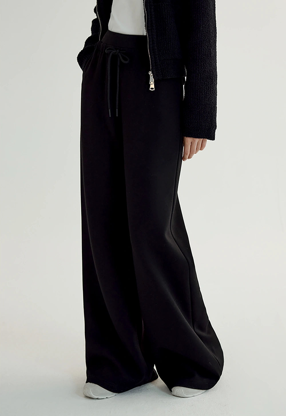 Women's Black Wide-Leg Lounge Pants with Drawstring Waist