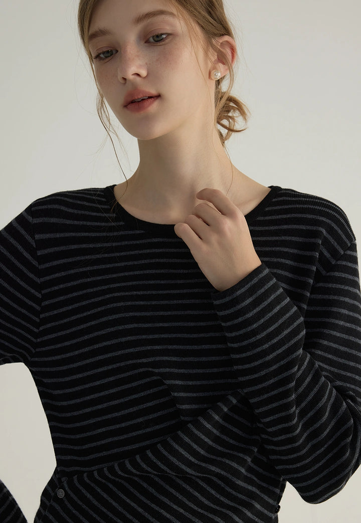 Women's Striped Asymmetric Hem Long Sleeve Top