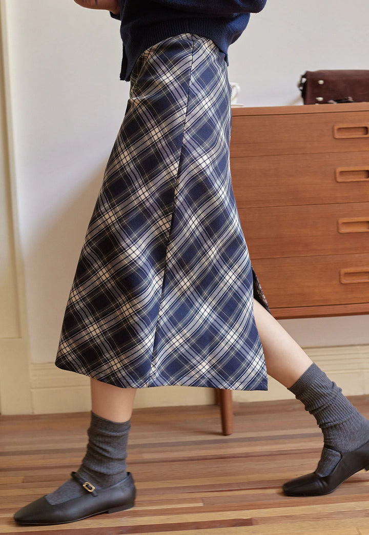 Women's Checkered Midi Skirt