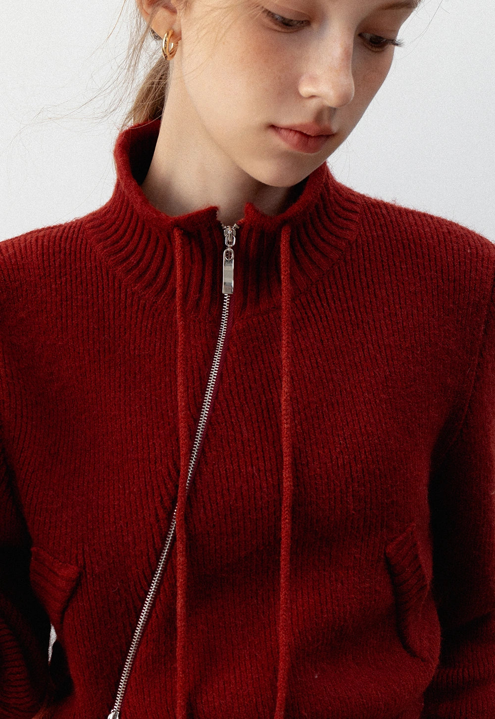 High-Neck Zip-Up Sweater With A Relaxed Fit