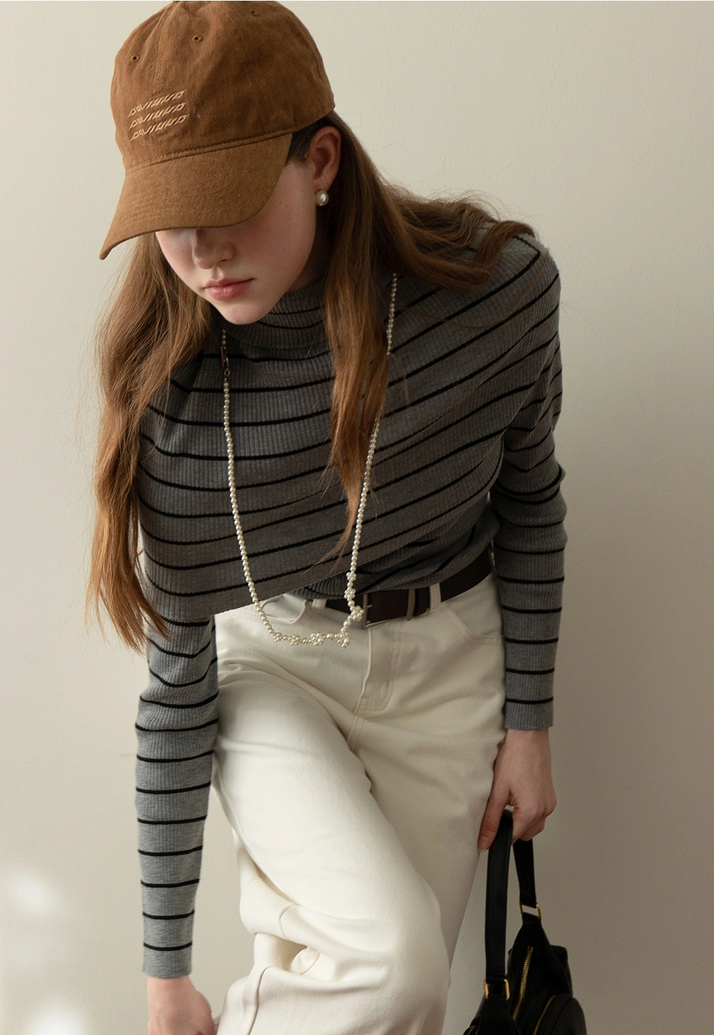 Women's Striped Layered High Neck Knit Top